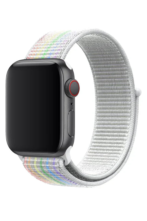 Apple Watch Nylon Band Sport White Rainbow